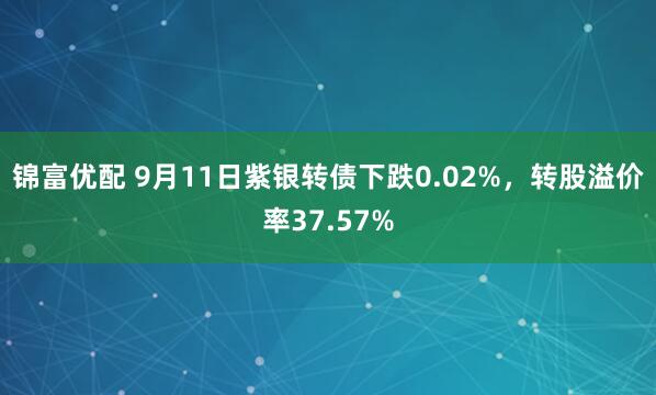 锦富优配 9月11日紫银转债下跌0.02%，转股溢价率37.57%