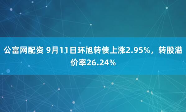 公富网配资 9月11日环旭转债上涨2.95%，转股溢价率26.24%